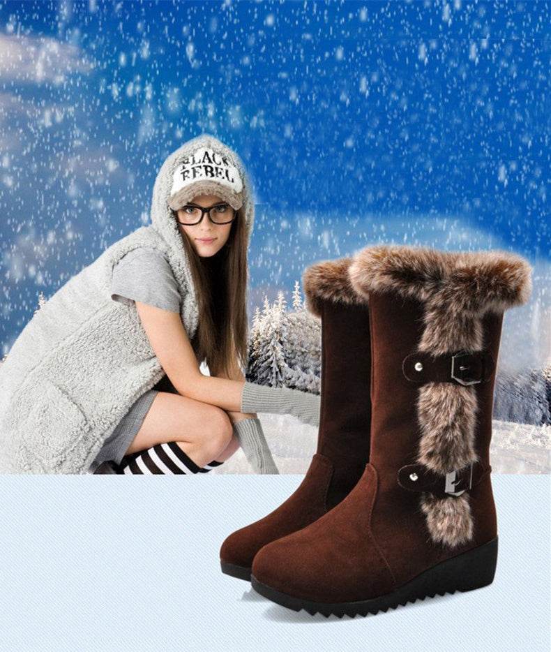 Snow Boots Mid-calf Faux Fur Plush Winter Women Boots - Mubimart