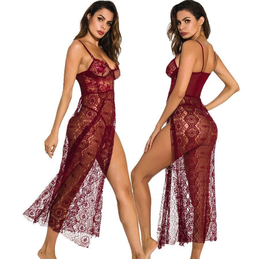 Underwear Long See-through High Slit Pajamas Nightgown Nightgown - Mubimart