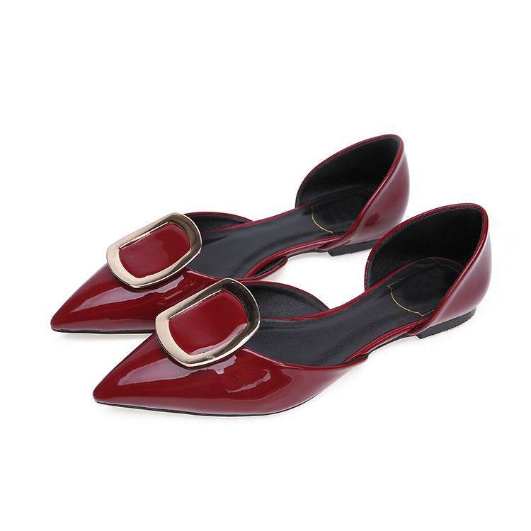 Women's Pointed Toe Square Buckle Flat Shoes - Mubimart