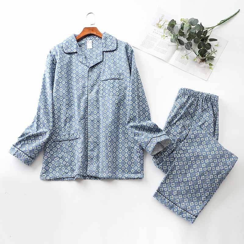 Brushed Cloth Long-sleeved Lapel Pajama Set - Mubimart