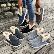 Fleece-lined Thick Plush Boots Warm Sewing Flat Cotton Shoes Winter Ankle Boot