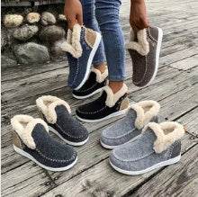 Fleece-lined Thick Plush Boots Warm Sewing Flat Cotton Shoes Winter Ankle Boot - Mubimart