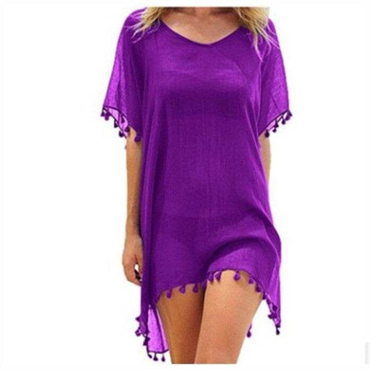 Women Blouses Loose Chiffon Dress Summer Beach Tunic Cover-Up Shirt - Mubimart
