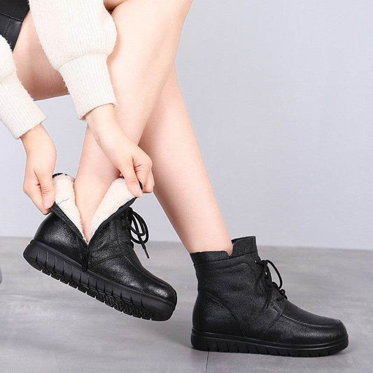 Leather wool booties - Mubimart