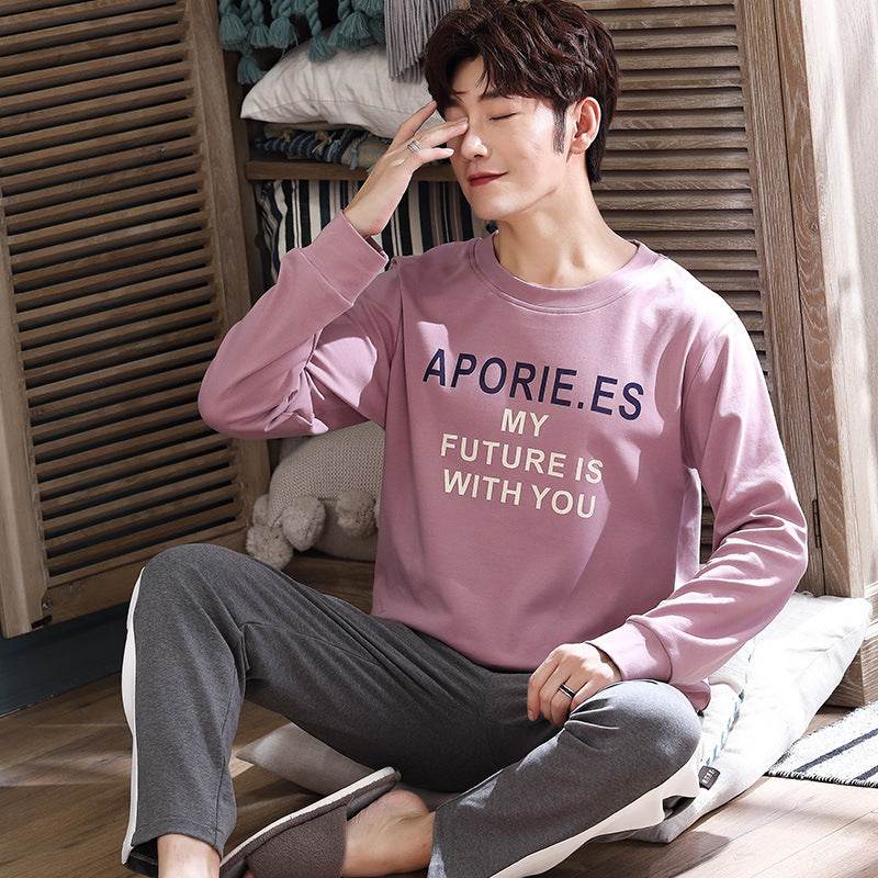 Casual Knitted Long-sleeved Round Neck Pajama Set - Mubimart