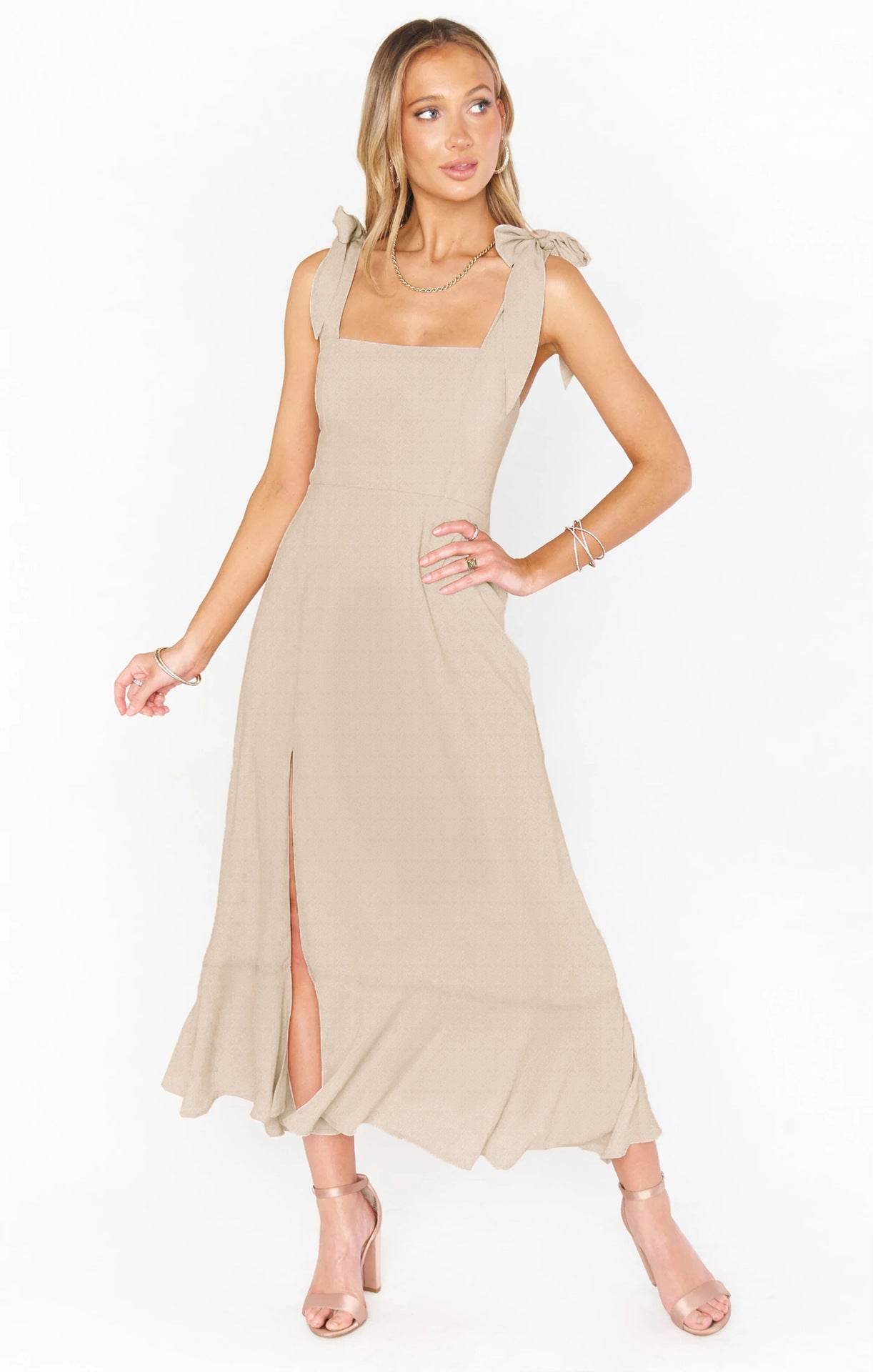 Women's Dresses Summer Elegant Bridesmaid Square Neck Ruffle Split Midi Formal Dress For Wedding Guest Cocktail Party - Mubimart