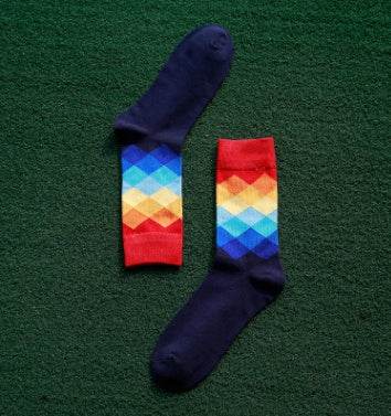 Colored diamond men's socks men's cotton socks long socks - Mubimart