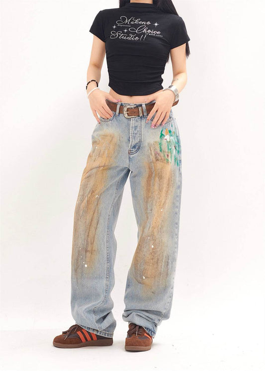 Splash-ink Wide-leg Jeans For Men And Women - Mubimart