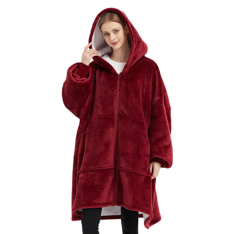 Plus Size Robe Winter Wearable Blanket Sweatshirt Women Men Warm And Cozy Giant Blanket Hoodie Home Clothes - Mubimart -  