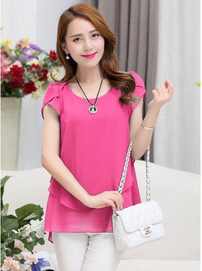 New Summer Women Blouse Loose Shirt O-Neck Chiffon Blouse Female Short Sleeve Blouse Plus Size 5XL Shirts Tops - Mubimart