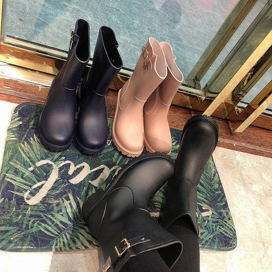 Fashion Temperament Non-slip Waterproof Shoes Rubber Rain Boots Women - Mubimart