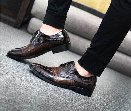 pattern autumn men's pointed business dress shoes leather men's shoes single shoes shoes men - Mubimart