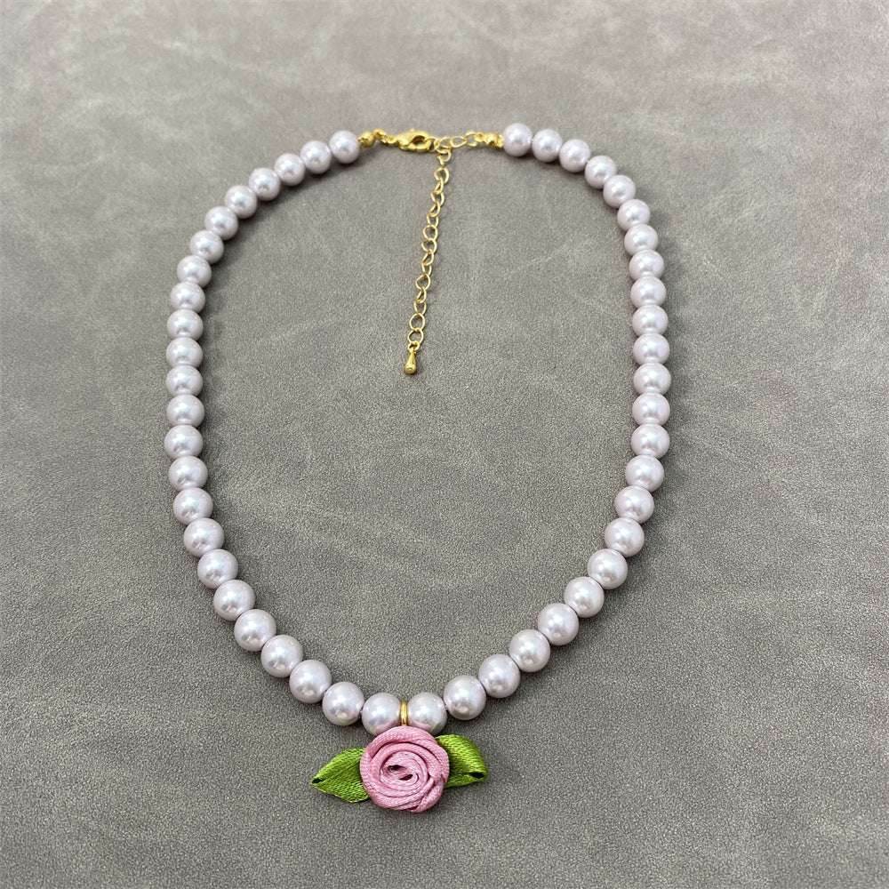 Flower Choker Pearl Necklace Graceful Mori Sweet Clavicle Chain Women - Mubimart
