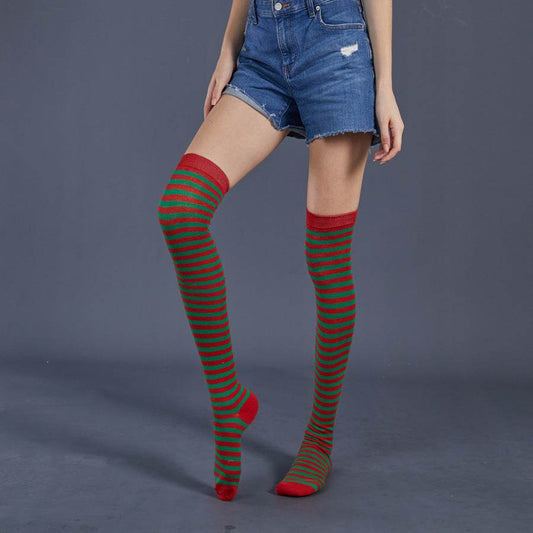 Thin Stripes Stockings Over The Knee Thickened High Tube Ladies Dance Party Performance Socks - Mubimart