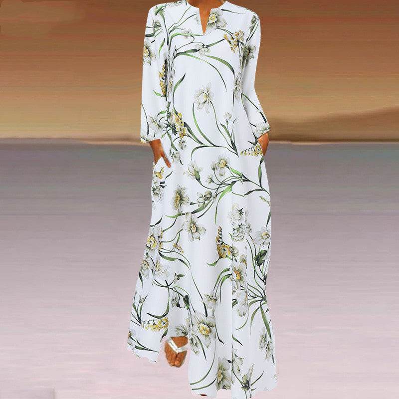 Casual Long Sleeve Resort Plus Size Robe Dress - Mubimart