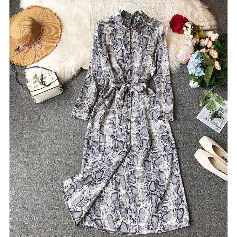 Serpentine Thin Shirt Dress - Mubimart