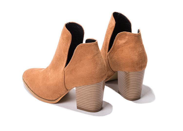 Chunky high-heeled solid color booties - Mubimart