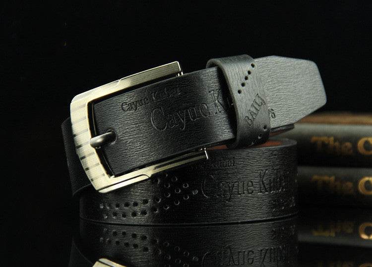 Pin buckle belt men's belt retro hollow casual belt - Mubimart