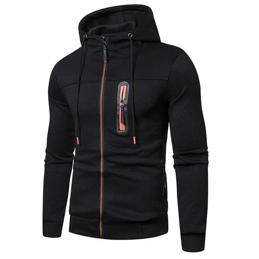 New Simple Splicing Zipper Hooded Long Sleeve Hoodie - Mubimart