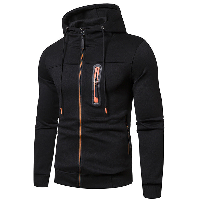 New Simple Splicing Zipper Hooded Long Sleeve Hoodie