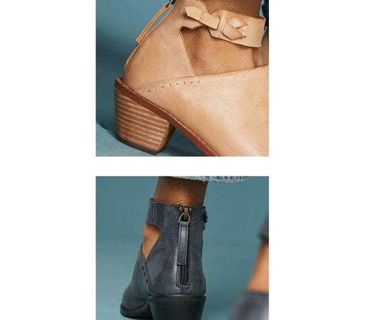 Women Cut Out Booties Buckle Strap Back Zipper Leather Ankle Casual Boots Female Shoes Calzado Mujer - Mubimart