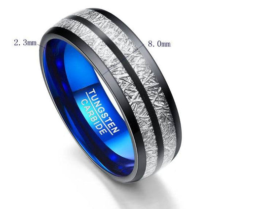 Wedding Band 8mm Width Men Women Rings Accessories Black Blue Tungsten Carbide Rings Couple Anillos Fashion Jewelry - Mubimart