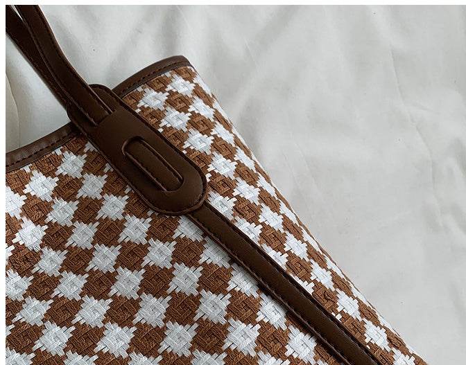 Plaid Single Shoulder Bag For Women With Large Capacity Tote - Mubimart