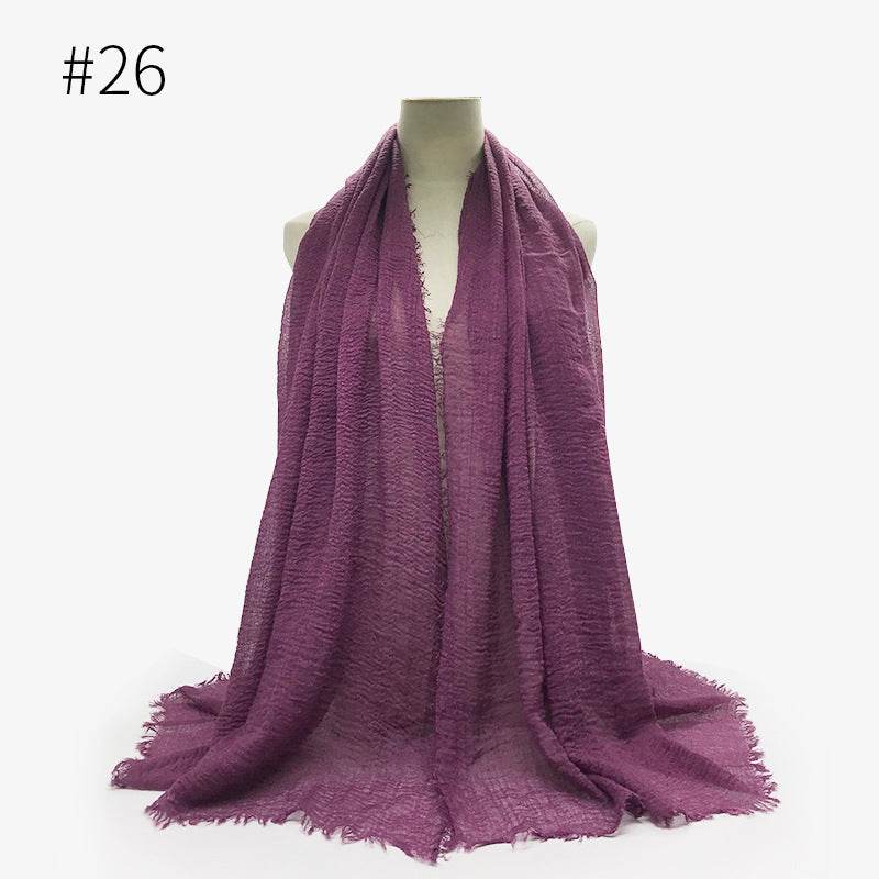 Bubble plain Scarf / cotton scarf fringes women soft solid hijab popular muffler shawls big Pashmina wrap hijab - Mubimart