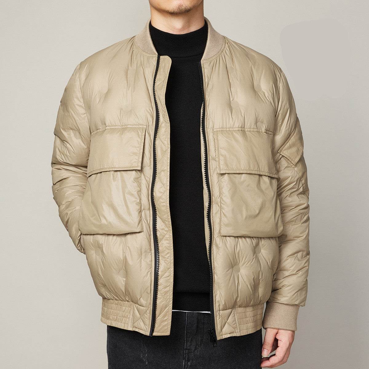 New Winter Baseball Collar Light Down Jacket Men Gray Duck Down Warm Jacket - Mubimart