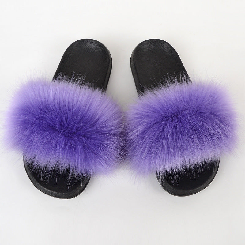 Faux Fox Fur Slippers Women Non Slip Plush Slippers - Mubimart -  