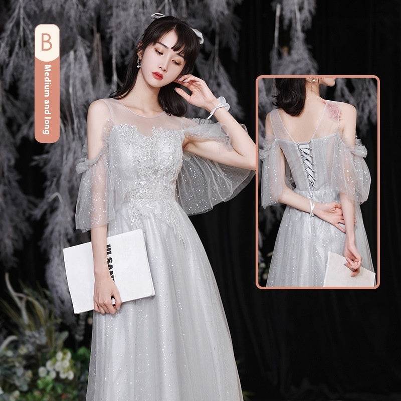Gray Bridesmaid Pick-up Sisters Group Graduation Evening Dress - Mubimart