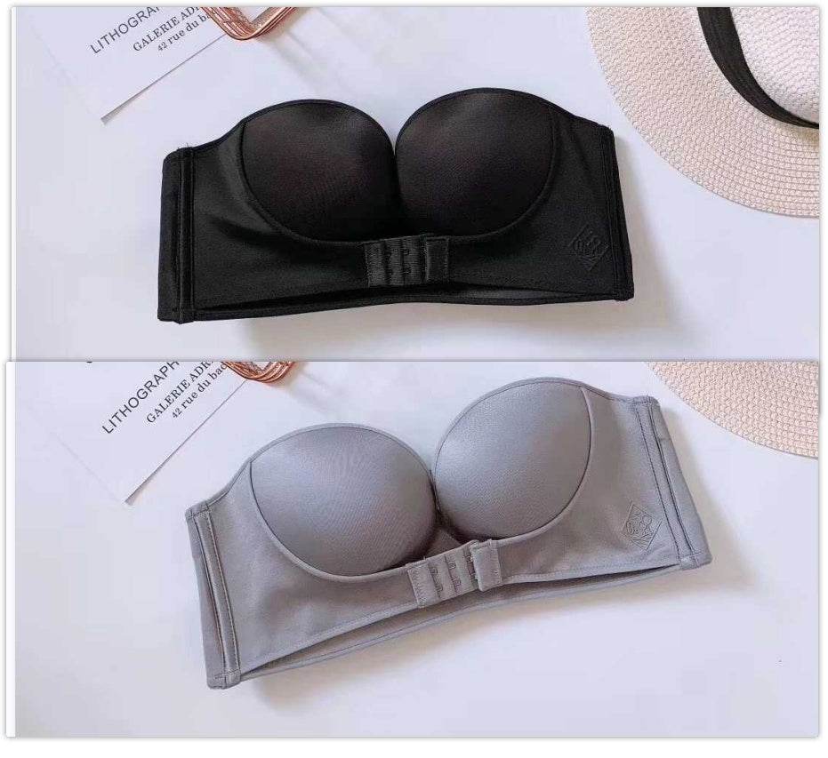 Anti-Glare One-Piece Gathered Up Strapless Bra - Mubimart