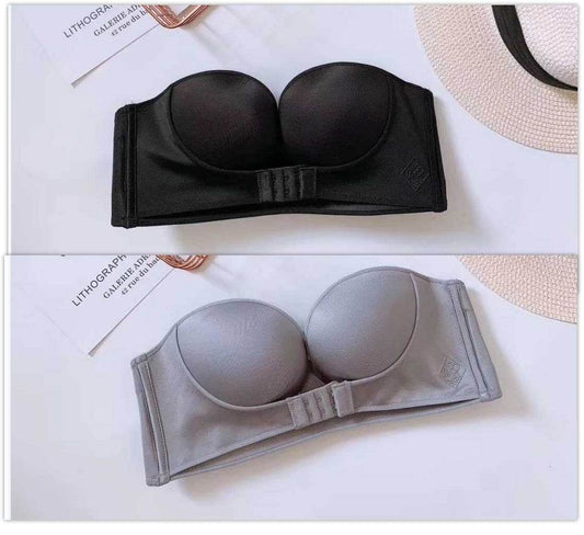 Anti-Glare One-Piece Gathered Up Strapless Bra - Mubimart
