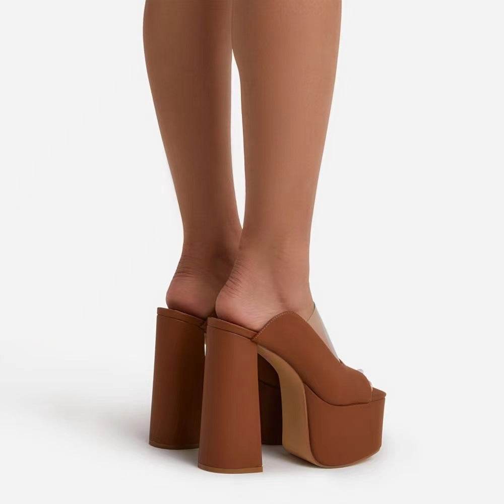 Solid Color Thick Heel Sandal Female - Mubimart
