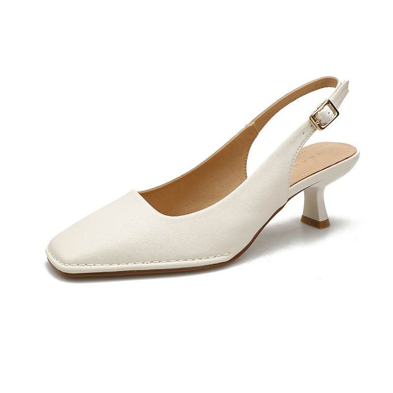 Classic Style Square Head Kitten Heel French Toe Cap Slingback Sandals - Mubimart