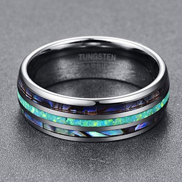 Nuncad 8mm Tungsten Caibide Trouwring Band Abalone Schelp En Synthetische Opaal Voor Mannen En Vrouwen