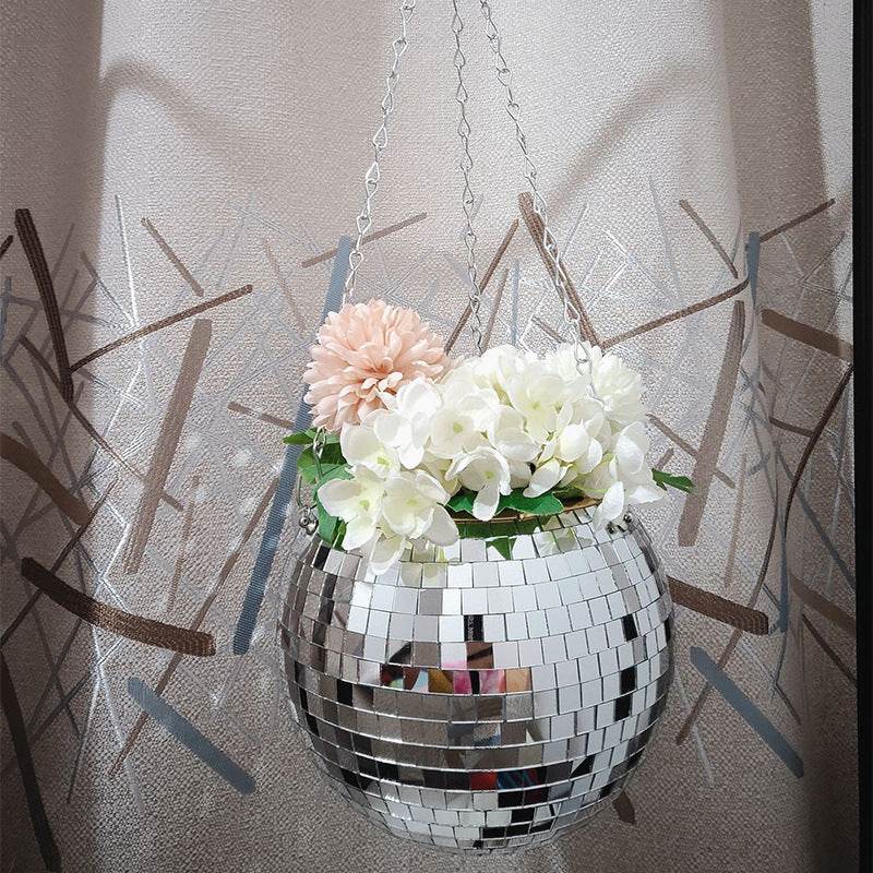 Cross-border Disco Ball Planter Hanging Mirror Spherical Plastic Flowerpot - Mubimart