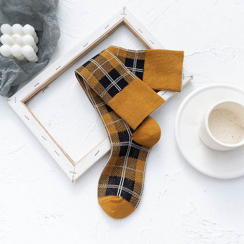 Line Plaid Socks Women Calf Knee Socks Korean Version - Mubimart