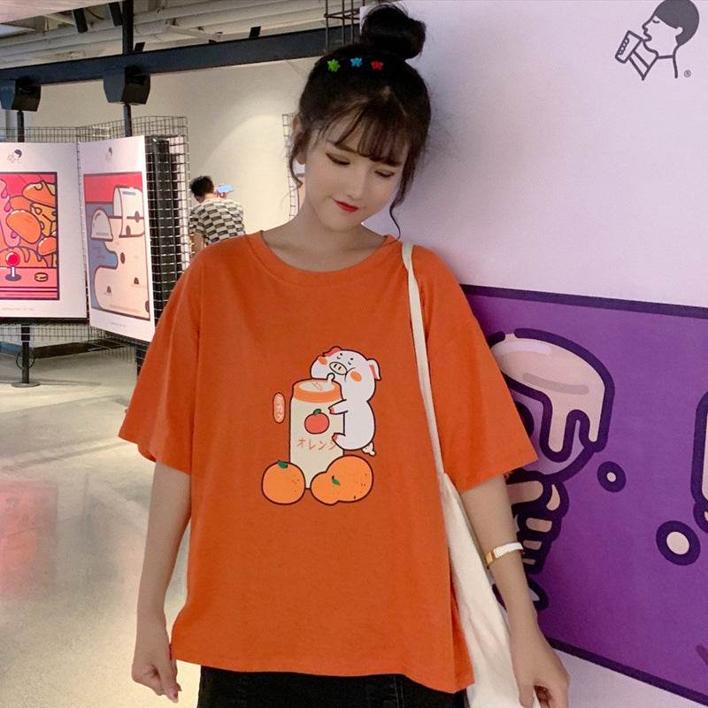 Loose short sleeve T-shirt for women - Mubimart