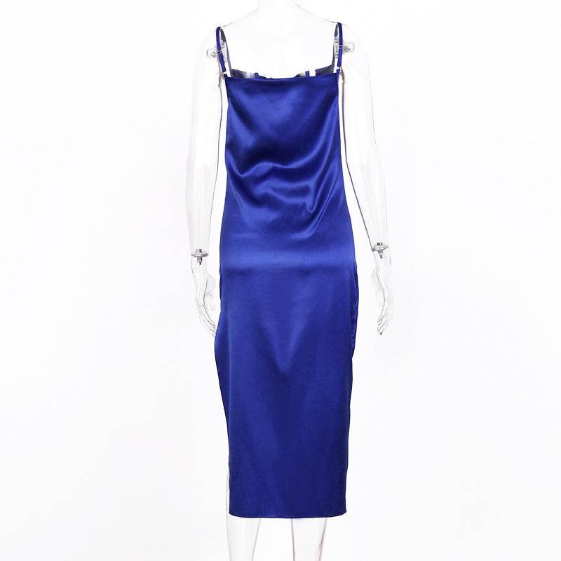 Satin silk ladies midi dress - Mubimart