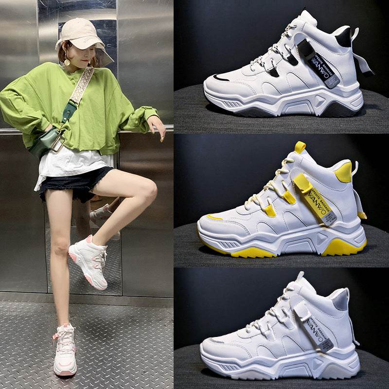 High-top sneakers, white shoes, women - Mubimart