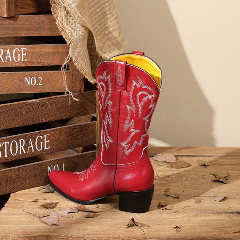 Embroidered Retro Women's Western Cowboy Boot - Mubimart