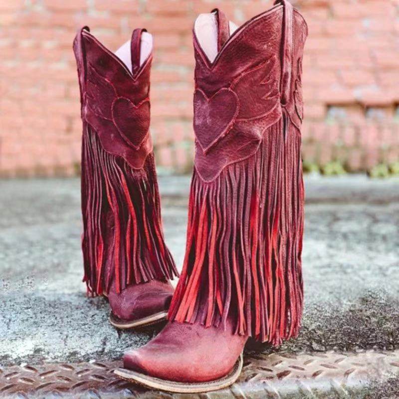 Vintage tassel over the knee boots - Mubimart