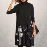 Long sleeve T-shirt plus size loose print dress - Mubimart -  