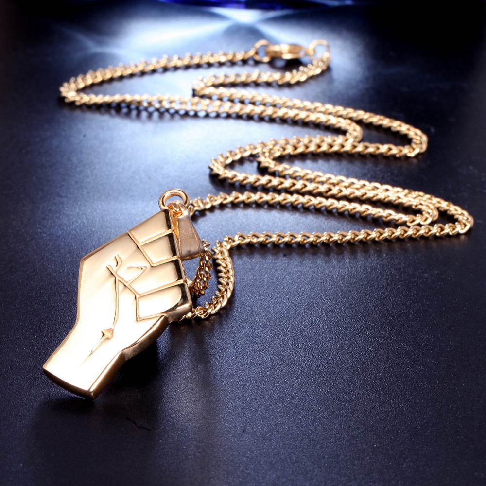 Mens Gold Fist Titanium Steel Pendant Necklace - Mubimart