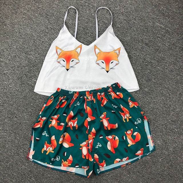 New Sexy Pijamas Women Pajama Set Silk Home Suit Animal Prin - Mubimart