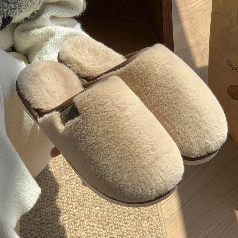 Winter Plush Slippers Warm Solid House Shoes Non-slip Bedroom Floor Home Slipper For Women Men - Mubimart