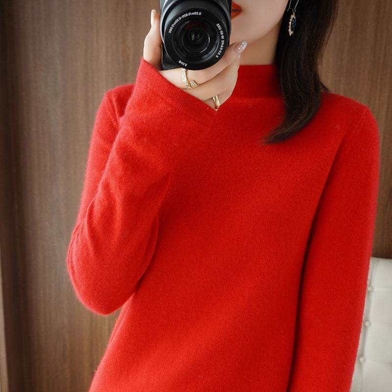 Women's Loose Large Size Bottoming Knitted Sweater With Half Turtleneck - Mubimart