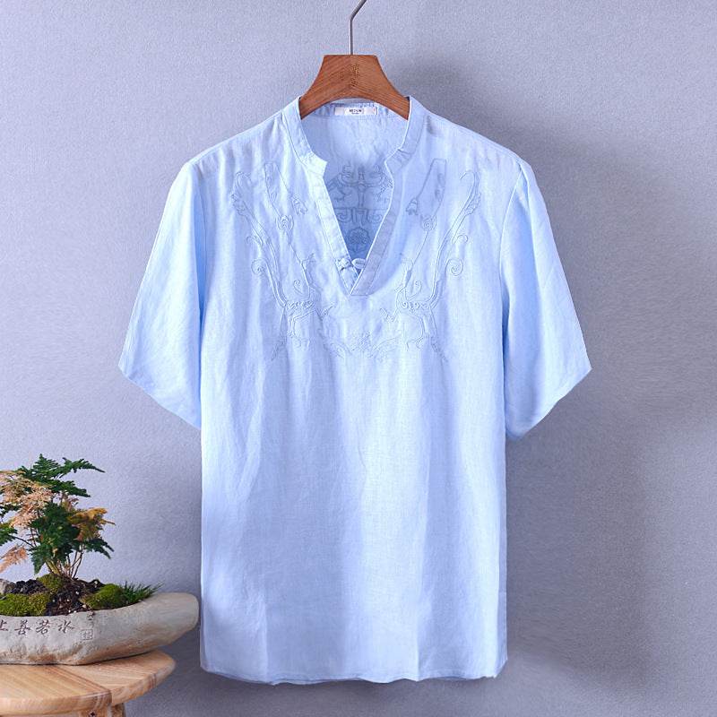 Linen embroidered shirt - Mubimart