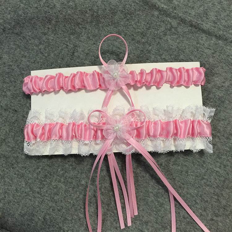 Garter belt with small flowers bow - Mubimart